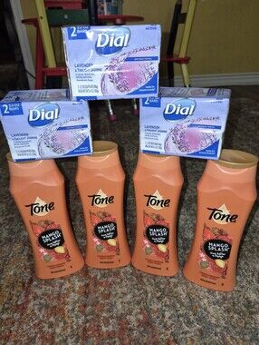 Tone Mango Splash Body Wash & Dial Lavender Bar Soap Bundle - Orange & Purple